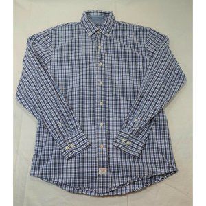 IZOD Saltwater Men's Long Sleeve Shirt Plaid Blue Shirt Size S
